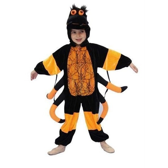 Halloween verkleedkleding dierenpak Spinnenpak - voor Kinderen - zwart/oranje 128 -