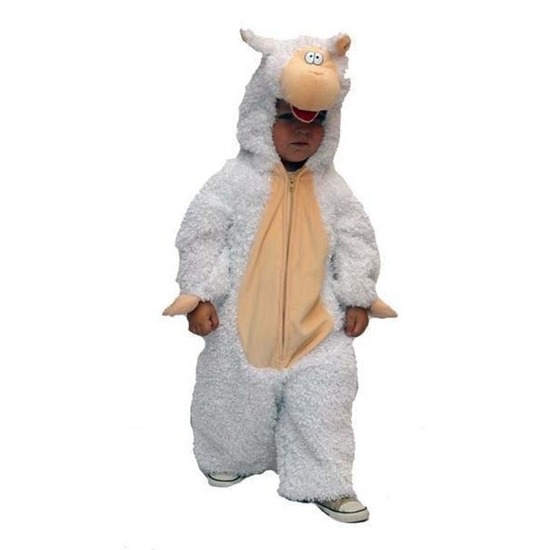 Pluche schaap/lammetje carnaval verkleed kostuum - Dierenpak voor kinderen - wit 116 -