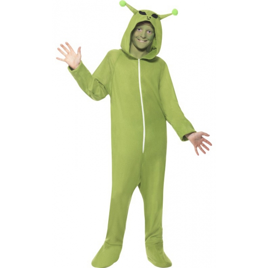 Alien verkleed pak/onesie voor kinderen 130-143 (7-9 jaar) -