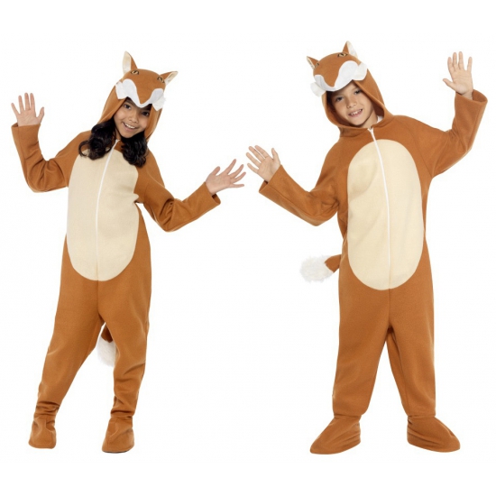 Carnaval verkleedkleding dierenpak Vos - kinderen - outfit - onesie - vossenpak 130-143 (7-9 jaar) -