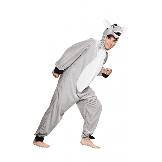 Dierenpak kostuum - Ezel - verkleedkleding - kinderen - grijs - onesie 140 -