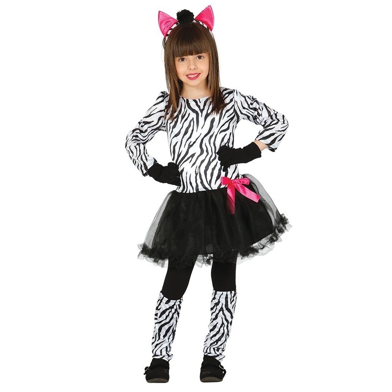 Dierenpak zebra verkleedjurkje voor meisjes - carnavalskleding/outfit zebra 10-12 jaar (140-152) -