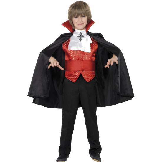Dracula verkleed kostuum - kinderen - zwart/rood - Carnaval/Halloween verkleedkleding 10-12 jaar -