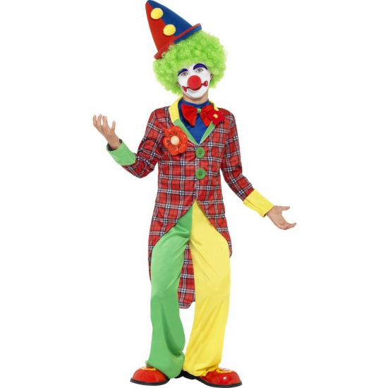 Clown carnaval verkleedkleding kostuum voor kinderen - compleet - multi kleuren 145-158 (10-12 jaar) -