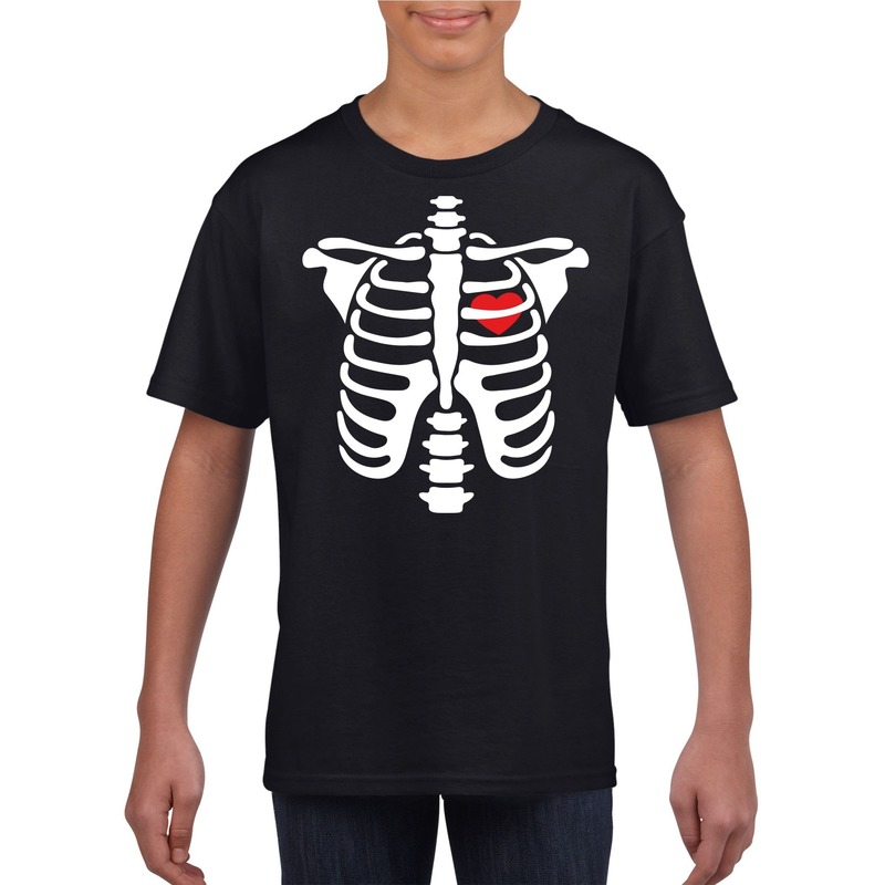 Halloween skelet t-shirt zwart kinderen L (146-152) -