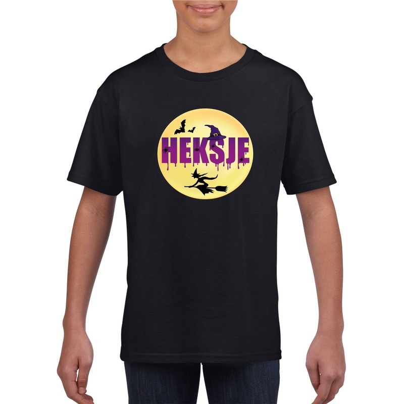 Halloween heksje t-shirt zwart meisjes M (134-140) -