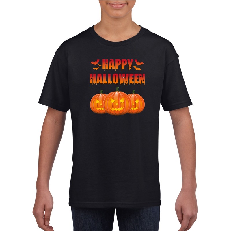Happy Halloween t-shirt zwart kinderen XS (110-116) -