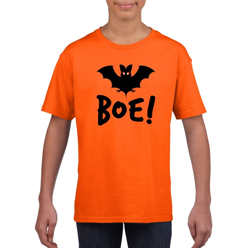 Halloween vleermuis t-shirt oranje kinderen M (134-140) -