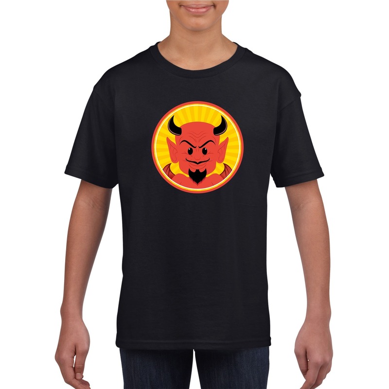 Halloween rode duivel t-shirt zwart kinderen L (146-152) -