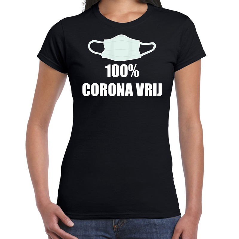 100 procent corona vrij t-shirt zwart voor dames XS -