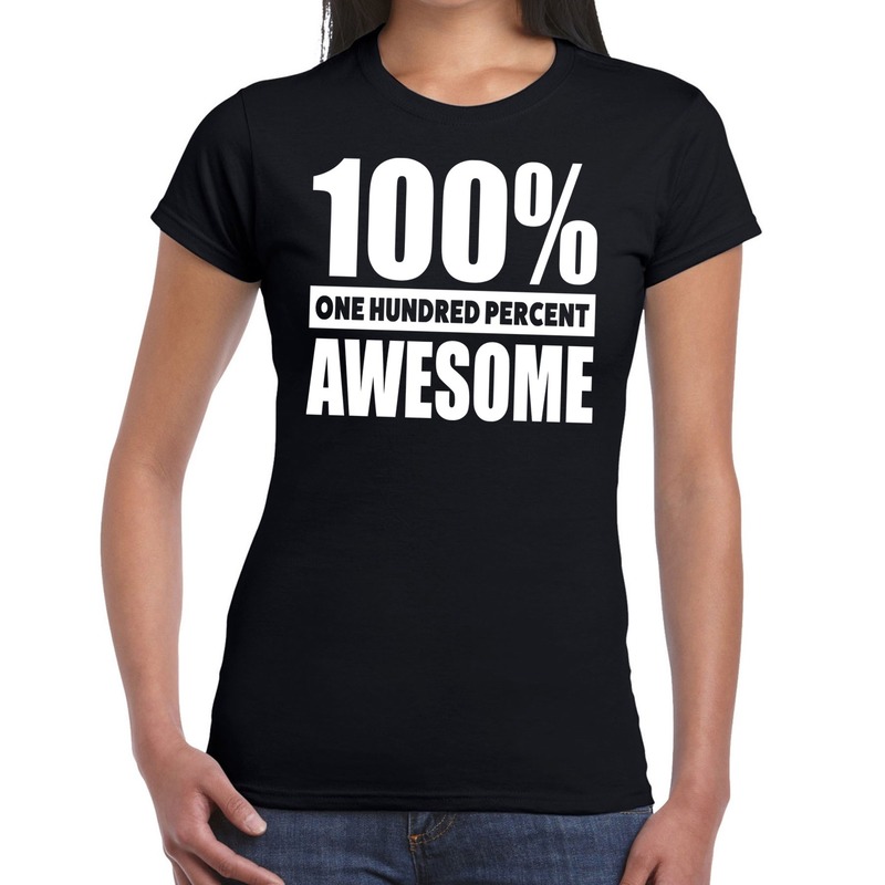 100 procent awesome tekst t-shirt zwart voor dames S -
