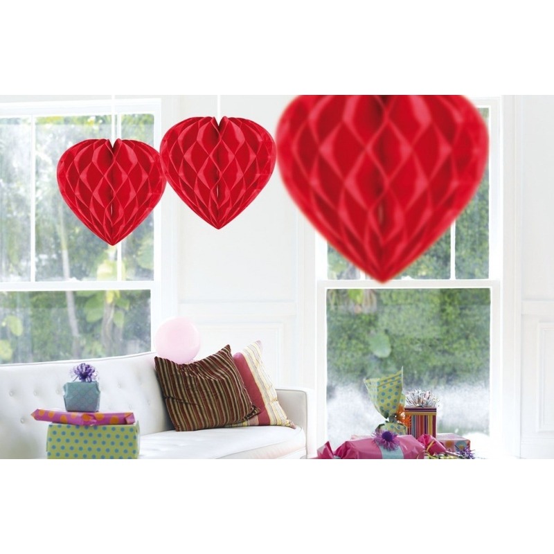 10x Hangende hartjes deco bollen rood 30 cm -