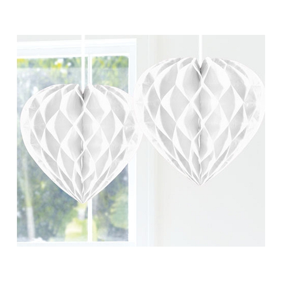 Hangende decoratie bol hartje wit 30 cm -