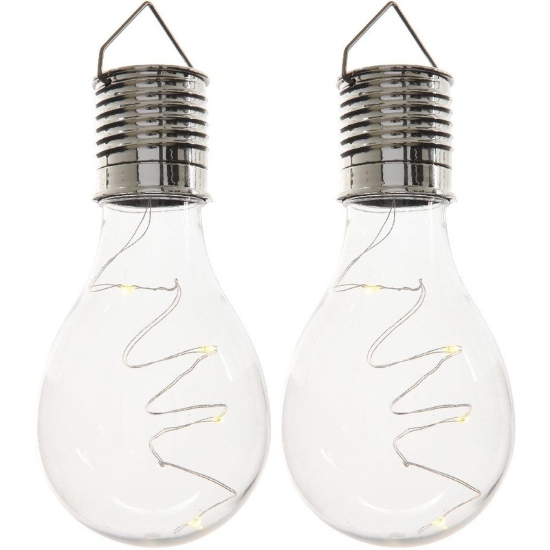 2x Buiten/tuin LED lampbolletjes solar verlichting 14 cm -