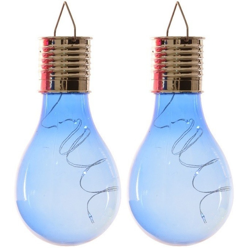 2x Buiten LED blauwe lampbolletjes solar verlichting 14 cm -