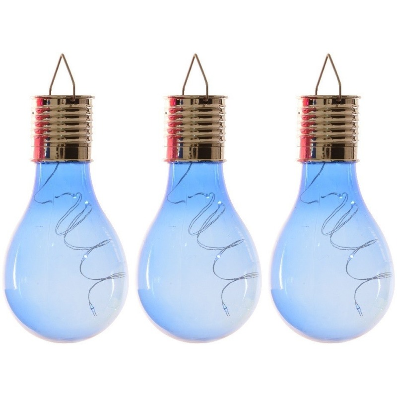 3x Buiten LED blauwe lampbolletjes solar verlichting 14 cm -