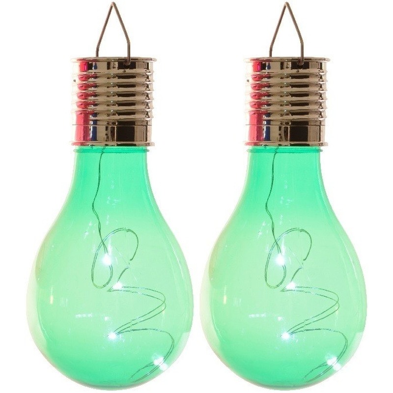 2x Buiten LED groene lampbolletjes solar verlichting 14 cm -
