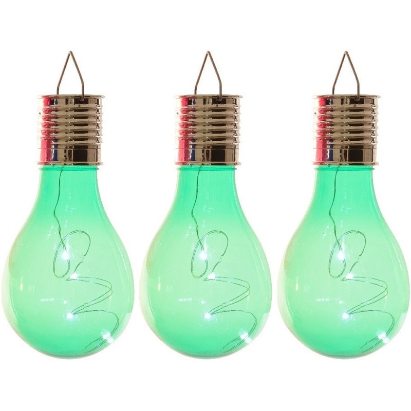 3x Buiten LED groene lampbolletjes solar verlichting 14 cm -