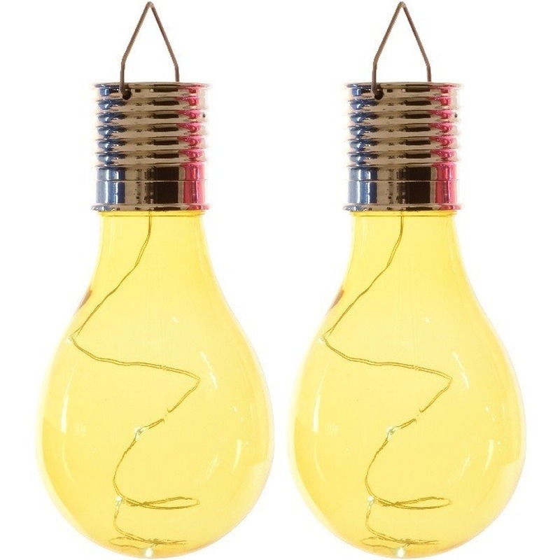 2x Buiten LED gele lampbolletjes solar verlichting 14 cm -