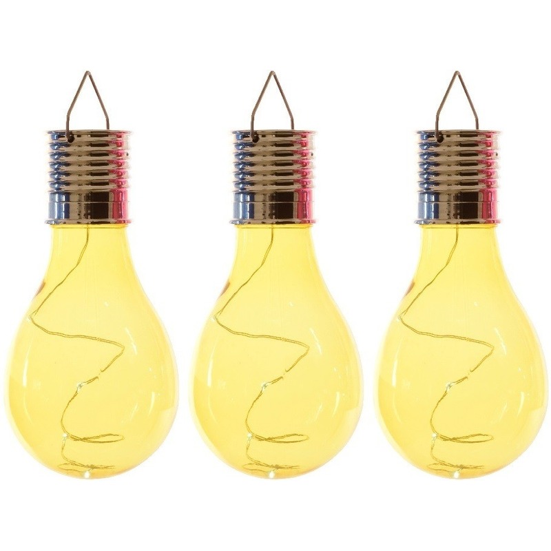 3x Buiten LED gele lampbolletjes solar verlichting 14 cm -