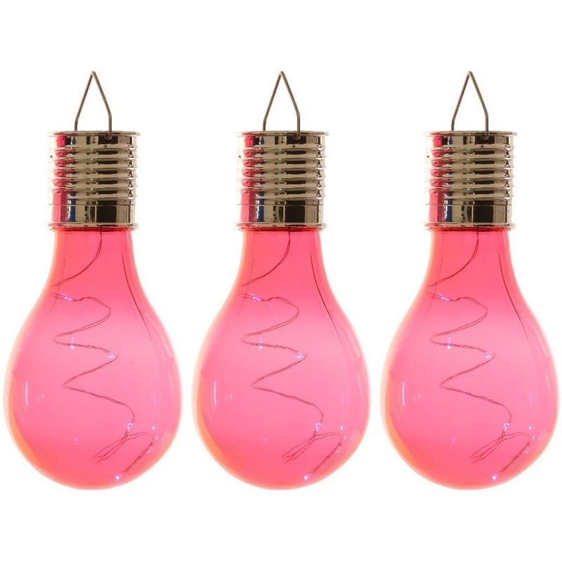 3x Buiten LED rode lampbolletjes solar verlichting 14 cm -