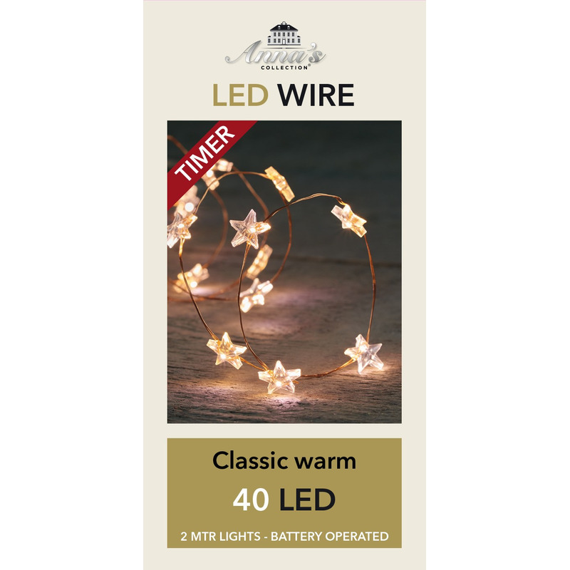 Draadverlichting - 40 led sterren lampjes - 200 cm - timer - batterij -