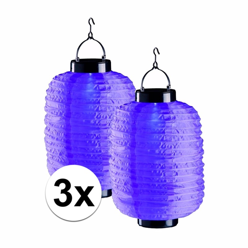 3x paarse solar lampionnen 35 cm -