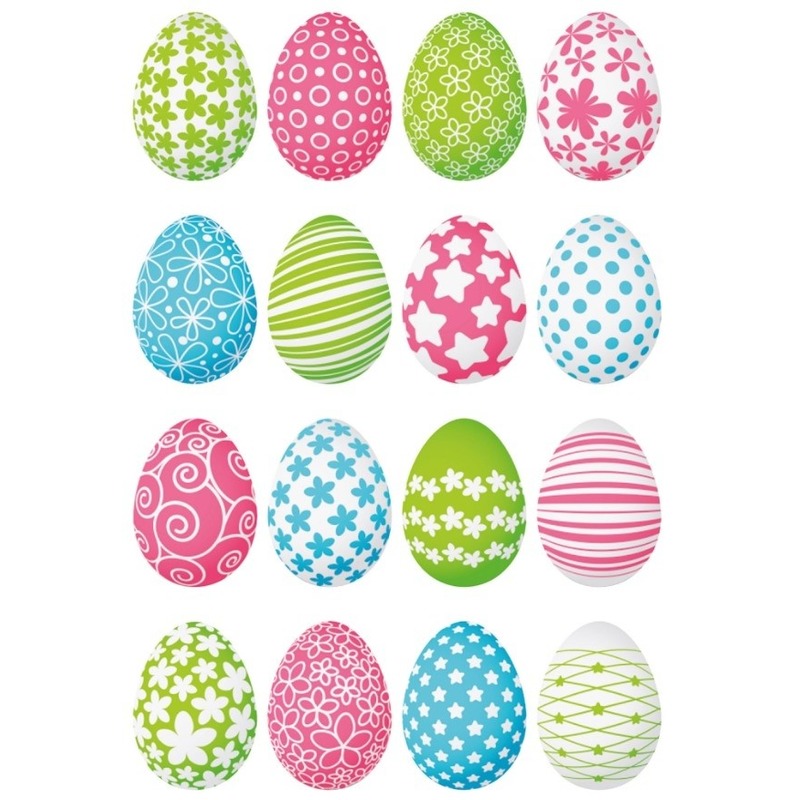 32x Gekleurde paaseieren met deco print stickers -