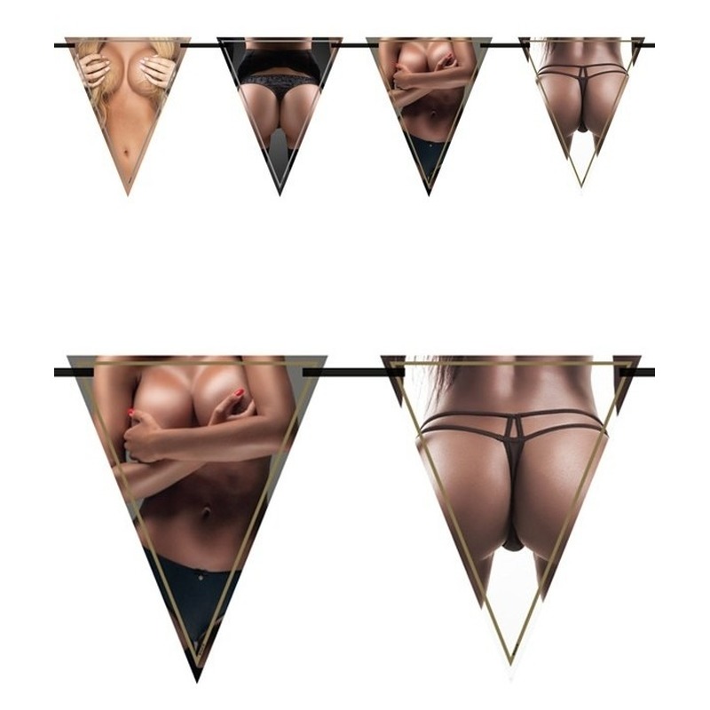 Vlaggenlijn borsten en billen - 3x - 6 meter - plastic - vrijgezellenfeest versiering -