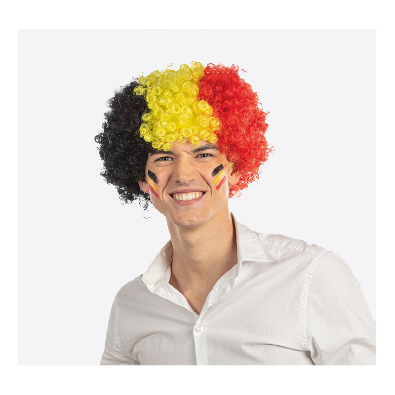 Fan Supporters verkleed pruik - Belgie of Duitsland - zwart/geel/rood - heren -