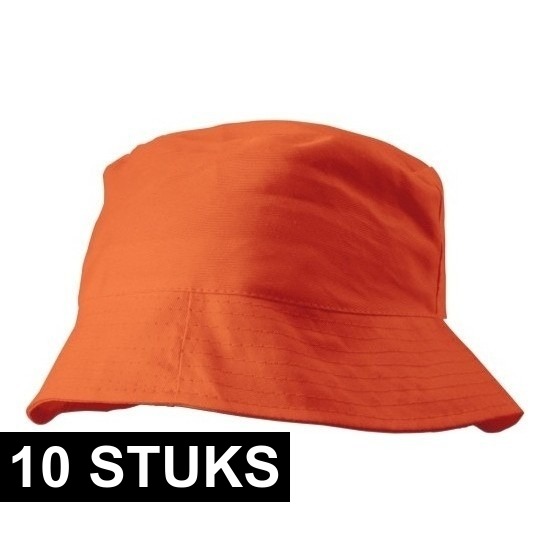 10x Oranje vissershoedjes/zonnehoedjes voor volwassenen -