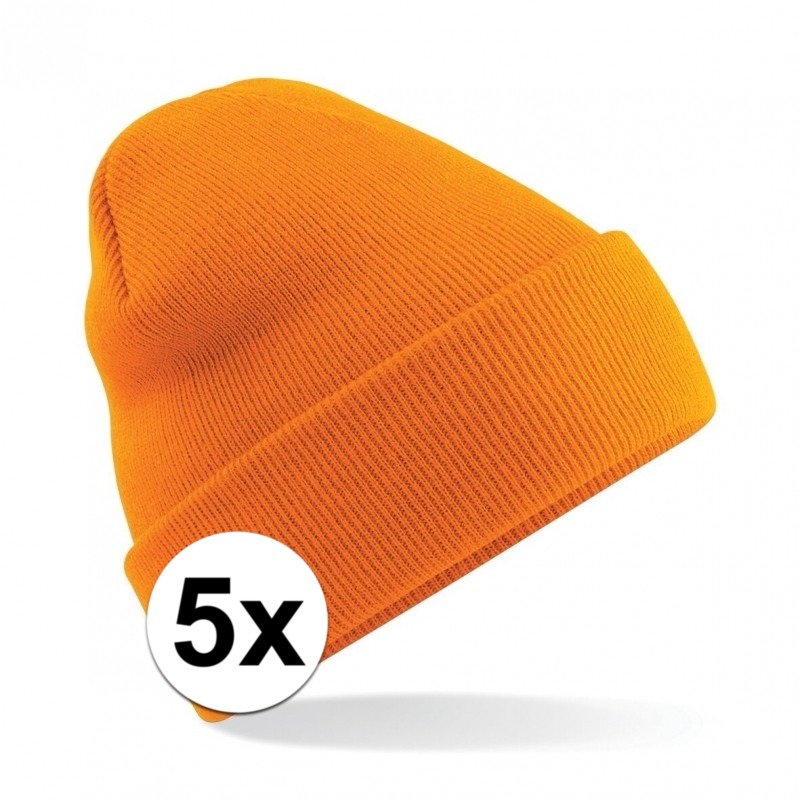 5x Basic winter muts oranje -