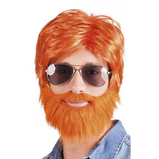 Carnaval verkleed pruik met baard en snor - Oranje - Heren - Nederland supporters -