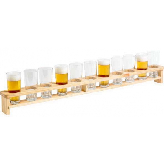 Bietlat dienblad - hout - 1 meter bier - voor 11 glazen - bierlat tray -