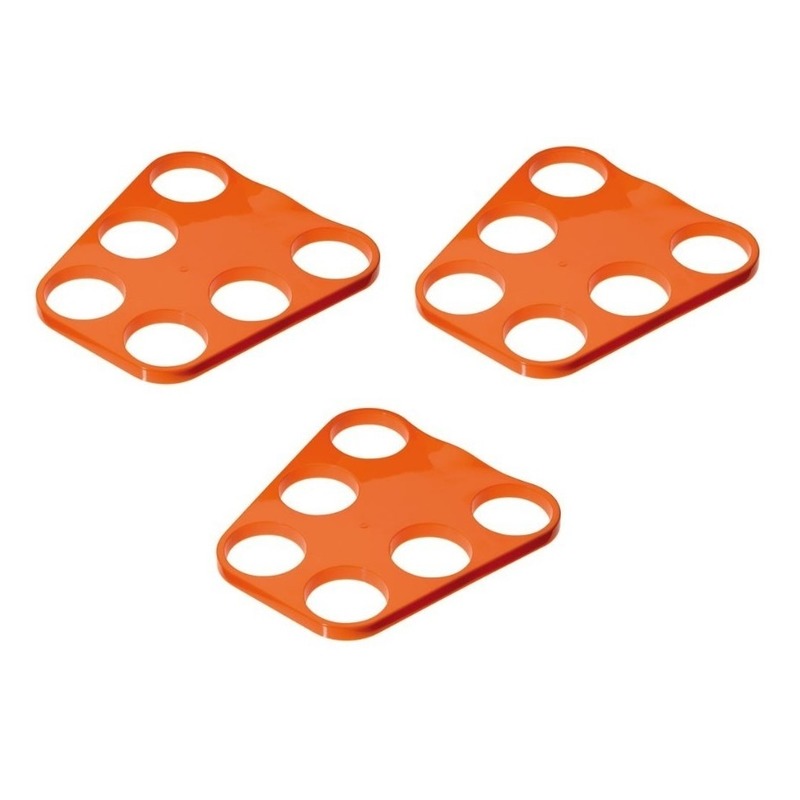 3x Oranje plastic bier trays voor 6 glazen -