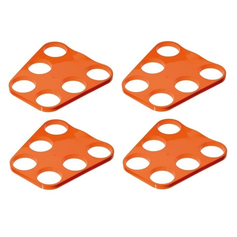 4x Oranje plastic bier trays voor 6 glazen -