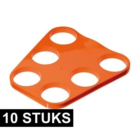 10x Oranje plastic bier trays voor 6 glazen -