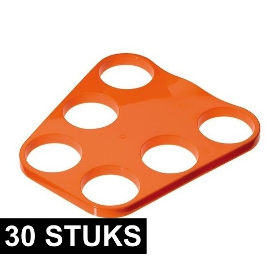 30x Oranje plastic bier trays voor 6 glazen -