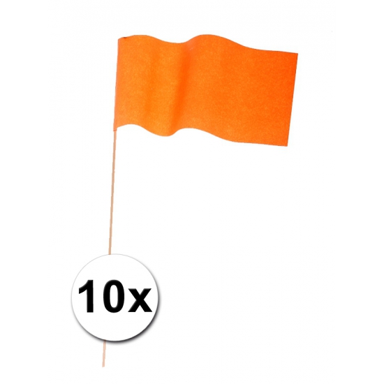 10 oranje papieren zwaaivlaggetjes -
