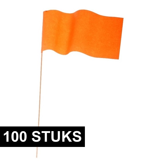 100x Oranje papieren zwaaivlaggetjes -