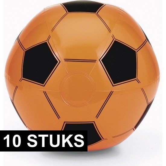 10x Opblaasbare oranje voetbal strandballen speelgoed -