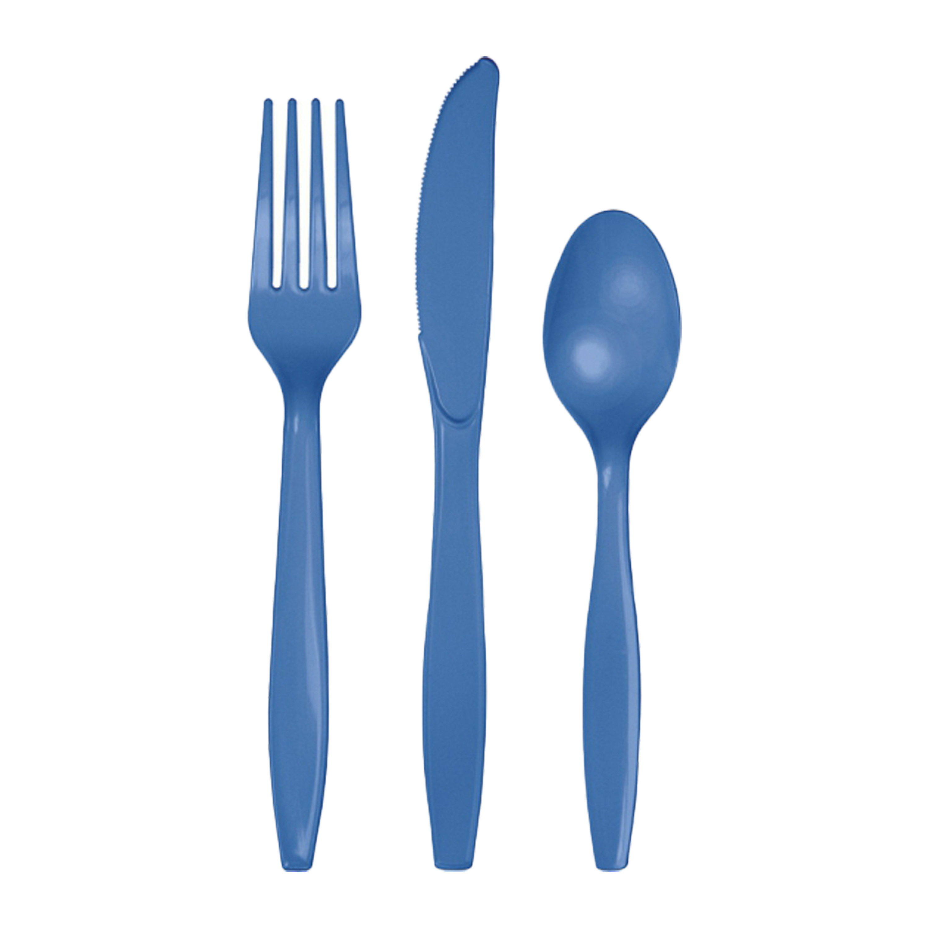 Kunststof bestek party/bbq setje - 24x delig - blauw - messen/vorken/lepels - herbruikbaar -