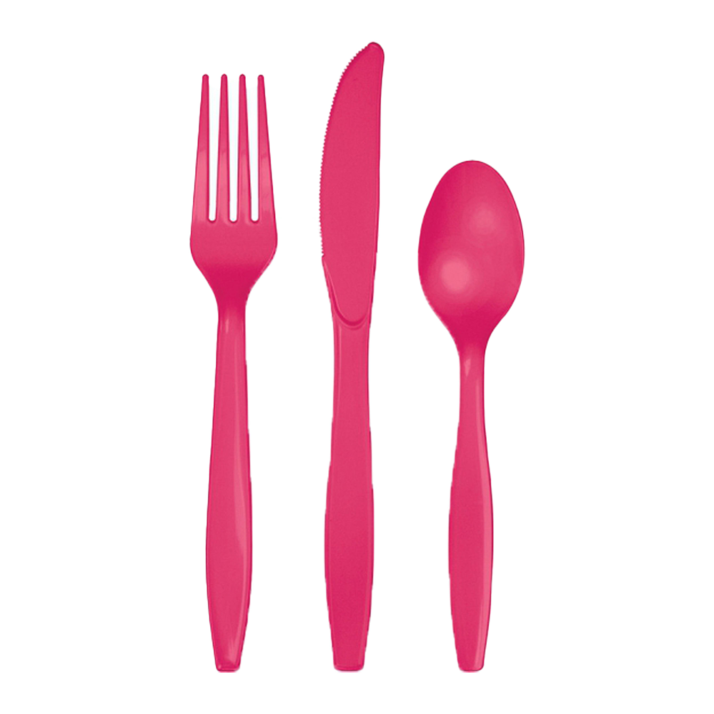 Kunststof bestek party/bbq setje - 24x delig - roze - messen/vorken/lepels - herbruikbaar -