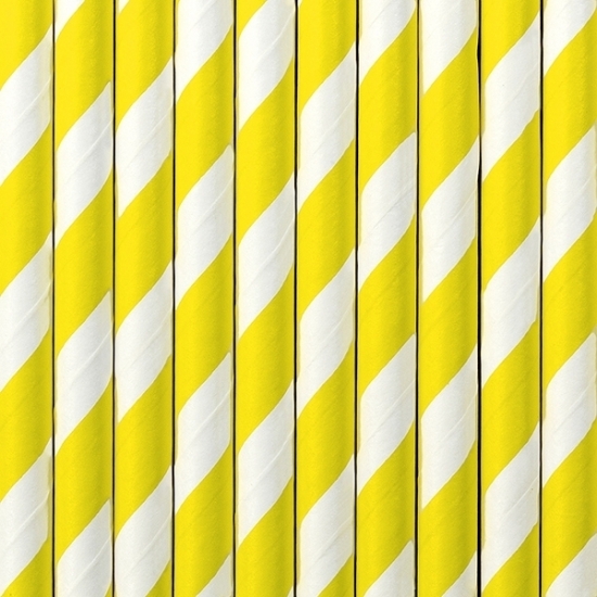 Gestreepte drinkrietjes van papier - geel/wit - 10x stuks - verjaardag drinkrietjes - 19 cm -