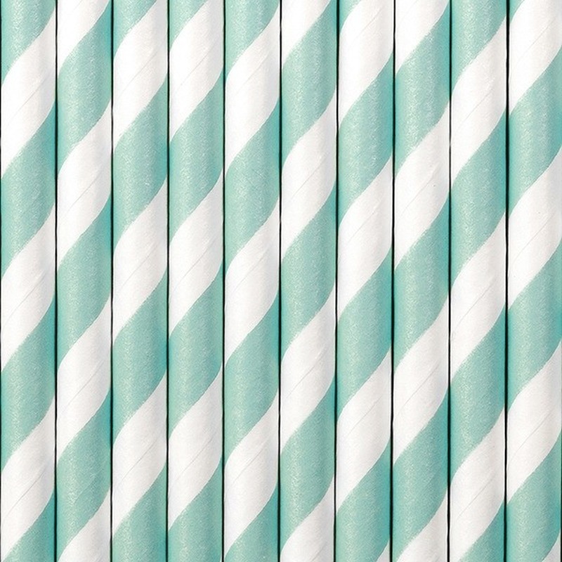 Gestreepte drinkrietjes van papier - blauw/wit - 10x stuks - verjaardag drinkrietjes - 19 cm -