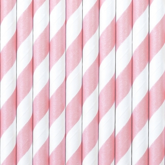 Gestreepte drinkrietjes van papier - roze/wit - 10x stuks - verjaardag drinkrietjes - 19 cm -