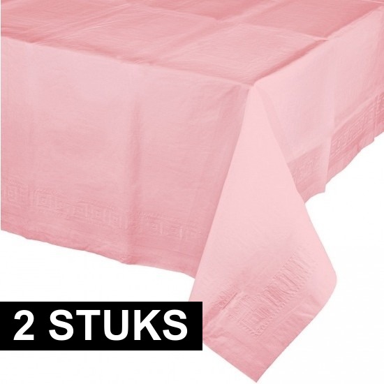 2x Lichtroze tafelkleden 274 x 137 cm -