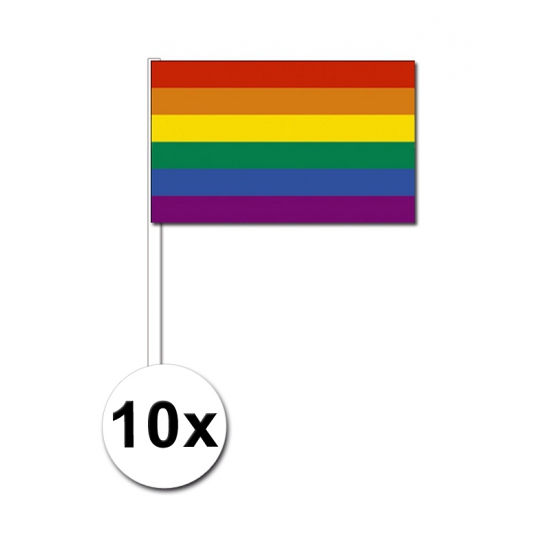 10 zwaaivlaggetjes met regenboog 12 x 24 cm -