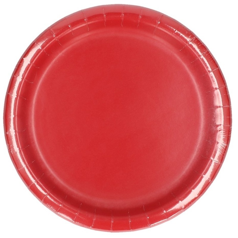 Feest bordjes - set 8x stuks - rood - dia 23 cm - Wegwerpborden - karton - Feestartikelen -