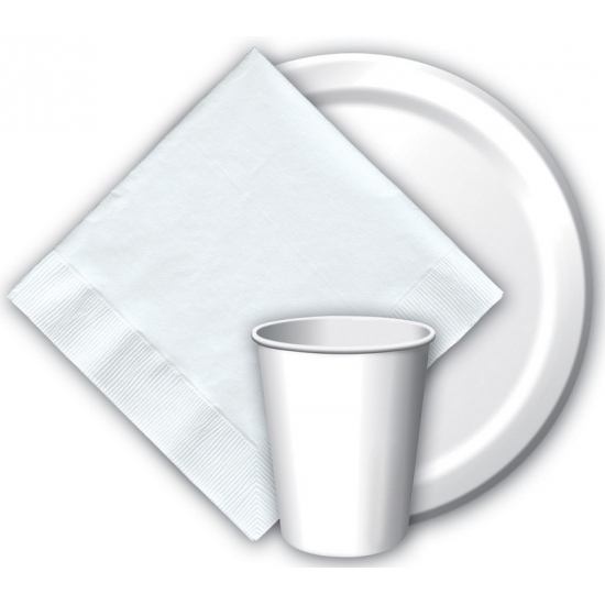8x Witte papieren feest bekertjes 256 ml -